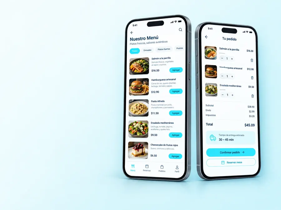 App móvil de pedidos diseñada por Websiffy en dos teléfonos